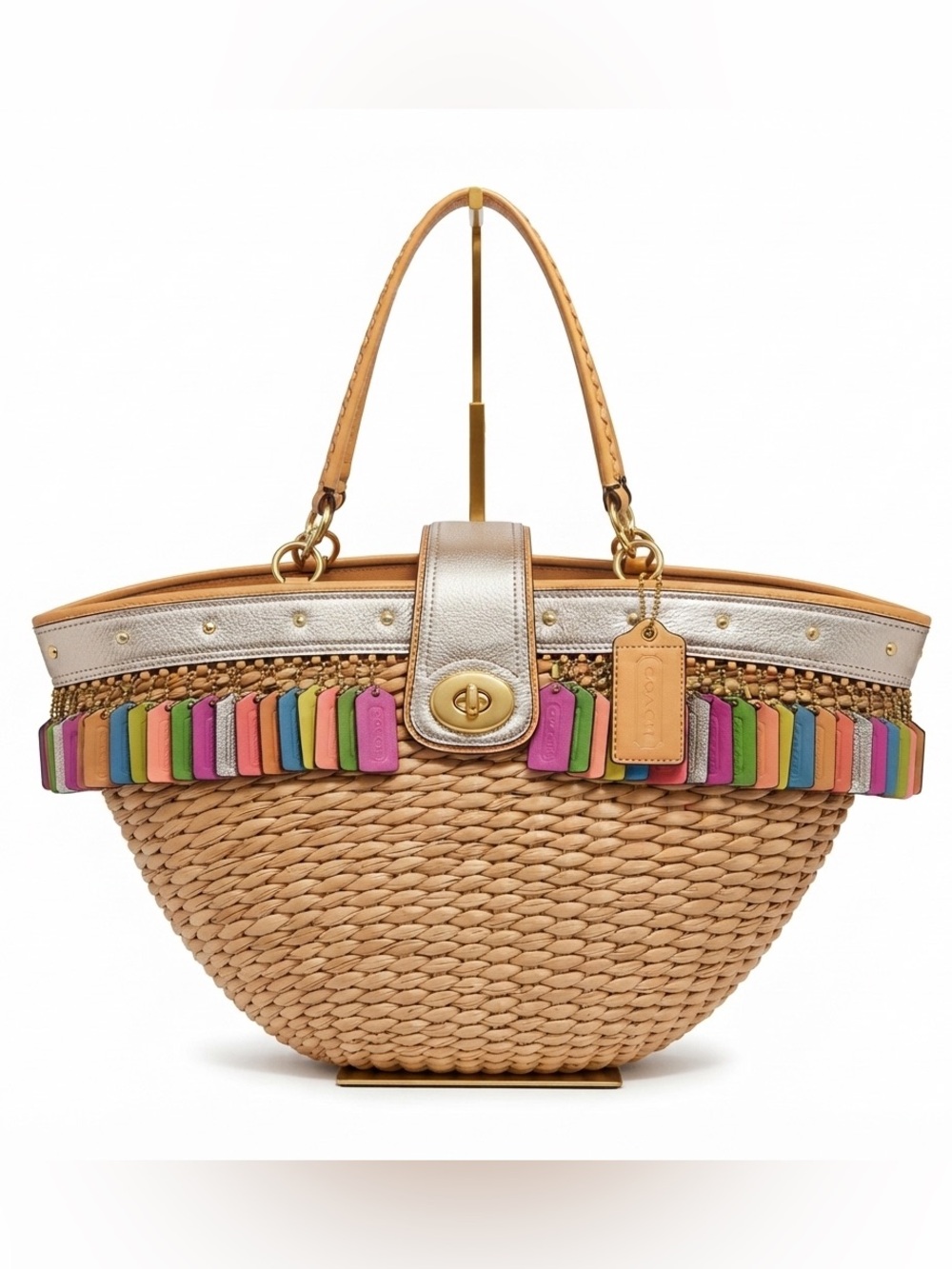 Coach 70th Anniversary Hamptons Weekend Tote 96 Hangtag Straw Basket Bag NWT